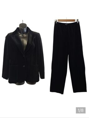 Vintage 1970s Act III Black Velveteen Blazer Pants Set Made In USA Size M